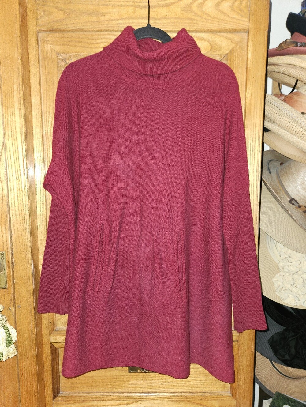 Garnet Hill Oversized Deep Maroon Tunic Wool/Cashmere Sweater XS(Will Fit S/M/L)